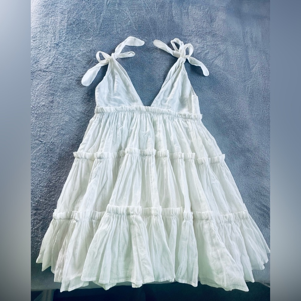 Innika Choo Womens White Ramie Che Pas Sleeveless V Neck Ruffled Midi Dress S M